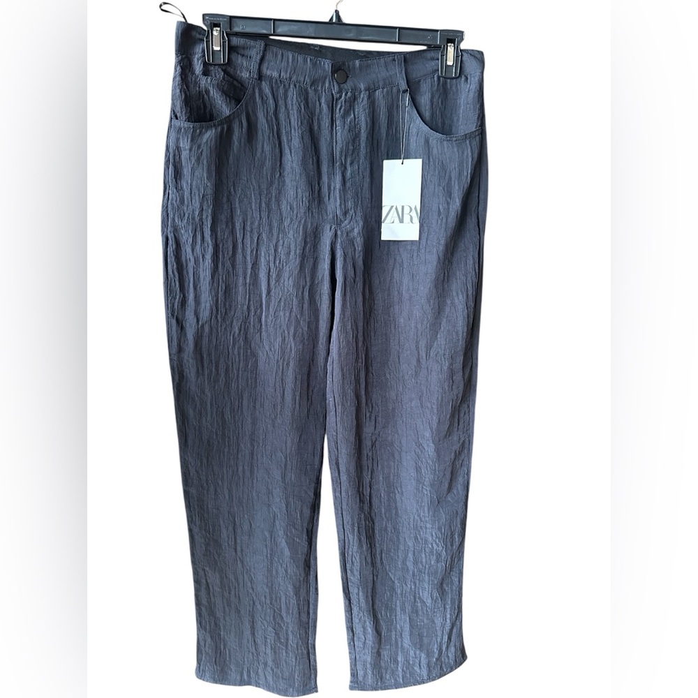 ZARA Wrinkle Navy Wide Leg Pants